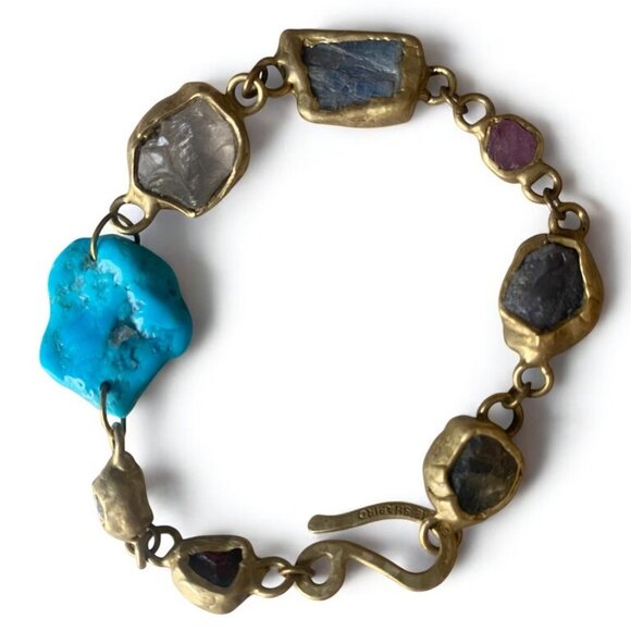 Emilie Shapiro Artisan Brass Semiprecious Gemstone boho Biome Bracelet - Picture 1 of 10